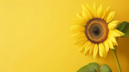 A single, bright sunflower stands out on a monochromatic yellow background, symbolizing positivity and simplicity, ideal for minimalistic design themes.