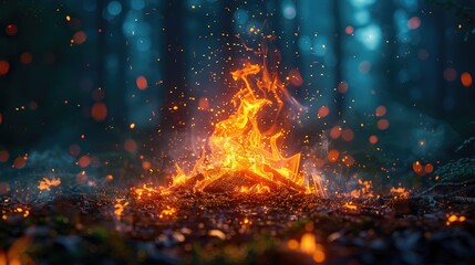 A fire that dances and tells stories, solid color background, 4k, ultra hd - obrazy, fototapety, plakaty