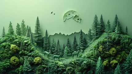 A forest where trees grow in the shape of animals, solid color background, 4k, ultra hd - obrazy, fototapety, plakaty