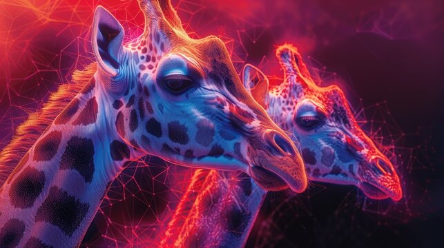 A digital zoo with holograms of animals, solid color background, 4k, ultra hd