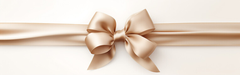 Horizontal light brown ribbon and bow on a minimalist background for wedding invitation card greeting card or gift boxes 