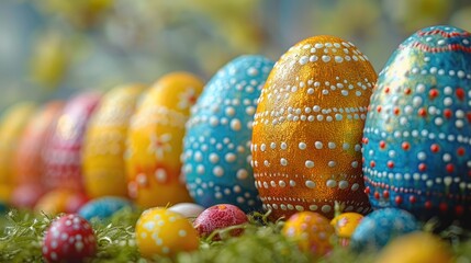 Easter eggs painted in an ethnic style, solid color background, 4k, ultra hd