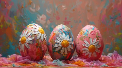 Easter eggs with fauvism drawings, solid color background, 4k, ultra hd
