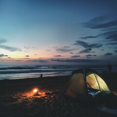Beach camping, waves lullaby, sands embrace