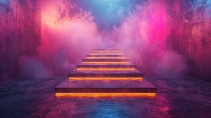 Fog effect catwalk for mystical merchandise, solid color background, 4k, ultra hd - obrazy, fototapety, plakaty