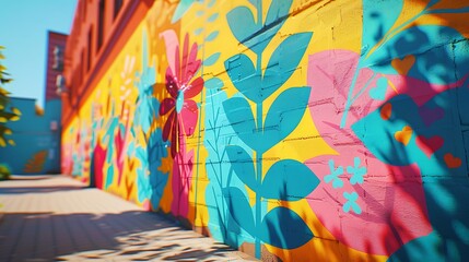 A whimsical street art district where colorful murals adorn every available surface, turning the city into an open-air gallery - obrazy, fototapety, plakaty