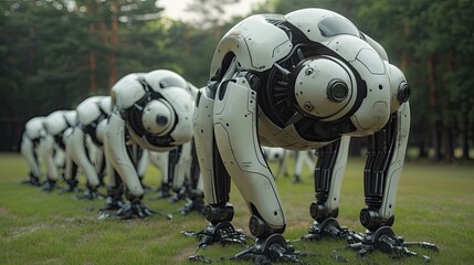 Robot dogs in the park, solid color background, 4k, ultra hd