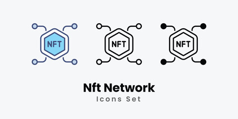 Nft Network Icons set thin line and glyph vector icon illustration