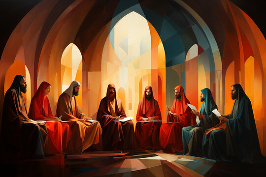 Painting illustration image made with generative AI technology of christianity symbols