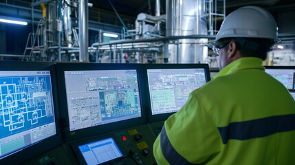 Chemical Plant Operations, Workers Monitoring Processes in Control Room
