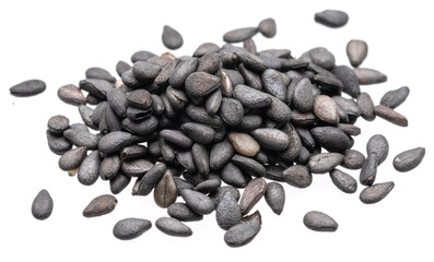 Heap of black cumin seeds isolated on white background.