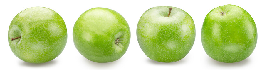 Set of perfect green apples on white background. File contains clipping paths.