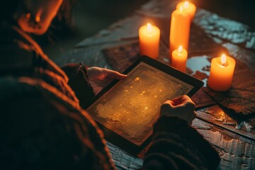 Intimate Astrology Session with Candles and Horoscope Chart - obrazy, fototapety, plakaty