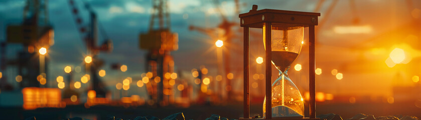 An industrial hourglass against the backdrop of dusk, where time's relentless march is mirrored in the machinery of progress. - obrazy, fototapety, plakaty
