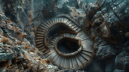A winding staircase carved into the side of a cliff
