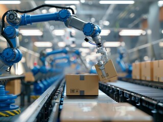 Obraz premium Collaborative robots (cobots) in packing and sorting, teamwork of technology