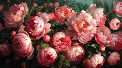 Glorious 3 bouquets of pink watercolor peony flowers