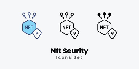 Nft Seurity Icons set thin line and glyph vector icon illustration