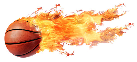 Flaming basketball in motion isolated on transparent background