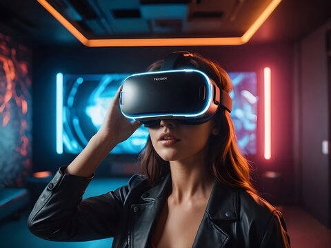 portrait of a woman wearing virtual reality gadget