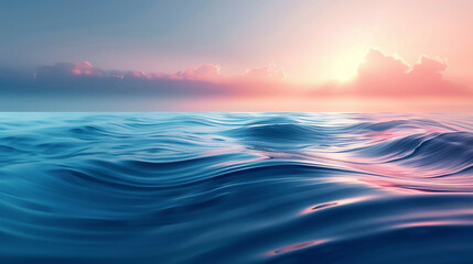 Soothing Seascape, Pink Sunset Glow Reflecting on Still Ocean Waters