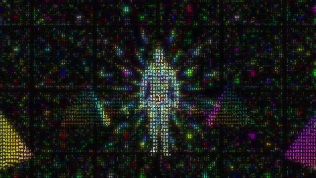 looped 3d animation. the encoder goes through virtual reality recorded by the program code