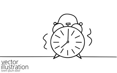  Alarm clock time management life concept. Deadline present future planning. One line art creative opportunity ideas schedule vector illustration