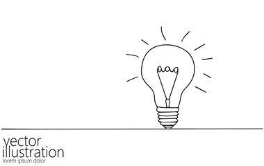  Single continuous one line art idea light bulb. Creative solution team work lamp concept design sketch outline drawing vector illustration