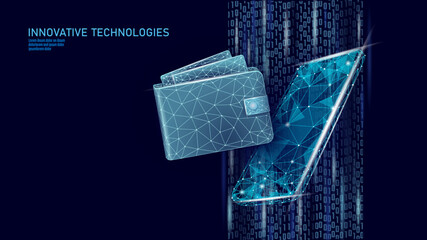  Low poly Online technology wallet. Future e-commerce digital international finance banking exchange blockchain. Payment 3d vector illustration