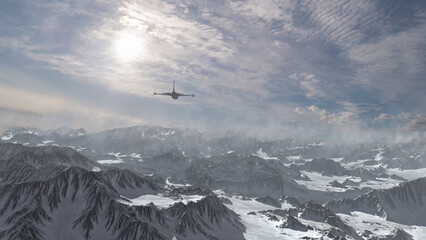 Jet airplane flying above snowy landscape

High altitude cinematic view, 4K,2024

