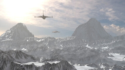 Jet chasing flying saucer in Snowy landscape, aerial
Cinematic sic-fi concept, 4K,2024

