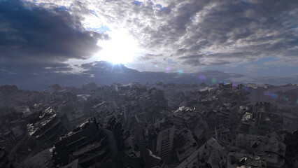 
destroyed city after earthquake or war, aerial view.
Cinematic view of Apocalyptic destroyed city, 4K,2024
