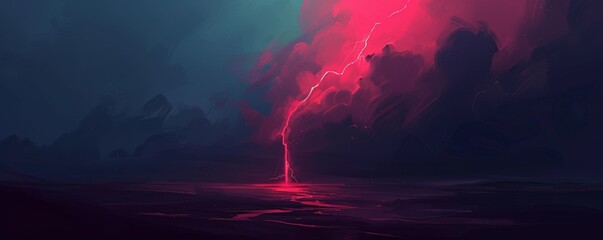 Dramatic lightning strike in a red stormy sky