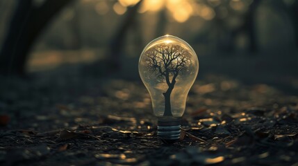 Lightbulb with tree silhouette