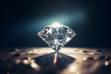 Diamond crystal illuminated by soft, diffused lighting against a dark background. Generative AI