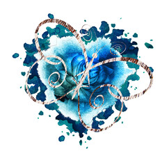 Colorful Valentine's day heart with blue rose and butterfly solated . - 775228962