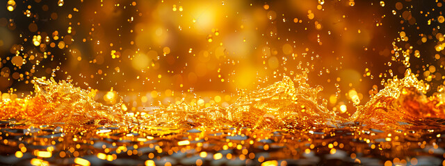 Naklejka premium Magical sparkle of gold bokeh, creating a festive, glowing Christmas background with luxurious shine