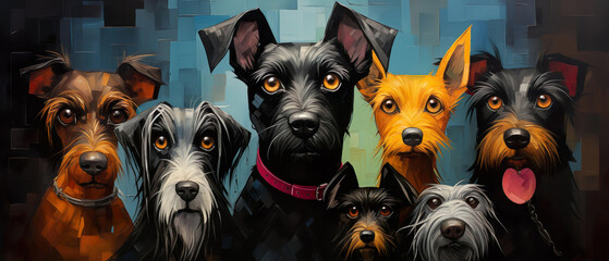 Dogs Of Different Breeds.   Illustration On The Theme Of Animals And Drawing. Generative AI	

 - obrazy, fototapety, plakaty