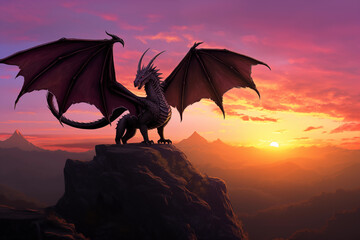 Epic dragon perched on the edge of a cliff. Generative AI