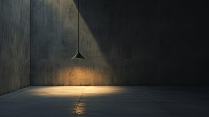 Minimalistic interior with hanging lamp and shadows - obrazy, fototapety, plakaty