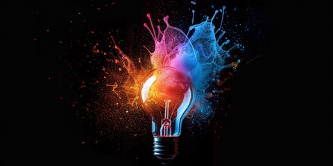An explosion of colors from a light bulb, capturing the vibrant spirit of creativity