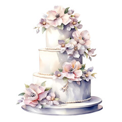 Obraz na płótnie Canvas Soft-toned wedding cake adorned with pastel flowers and pearls