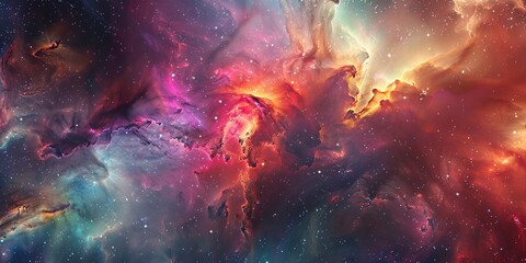 Colors explode in the nebula, space dust weaving an abstract spectacle of the universe - obrazy, fototapety, plakaty