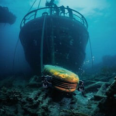 Underwater drones inspecting ship hulls, maintenance by machine - obrazy, fototapety, plakaty