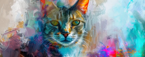 Abstract colorful cat painting