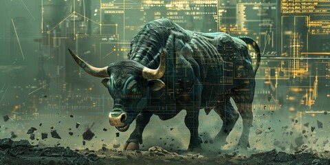 In the digital realm, the bull stands as a beacon of stock market growth and resilience