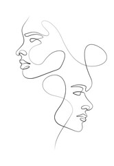 human relationship minimalism continuous one line drawing of two faces flourish art