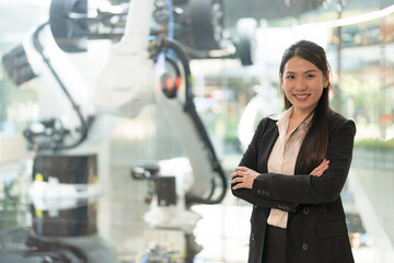 Confident businesswoman with robotics technology