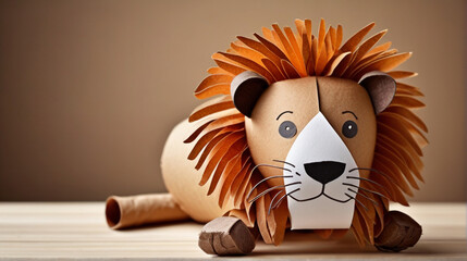 Kids crafts, cute lion made of toilet rolls and papers	
