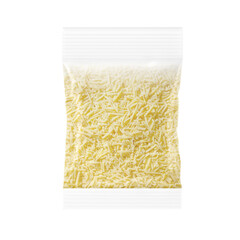 An image of a grated cheese package isolated on a white background
